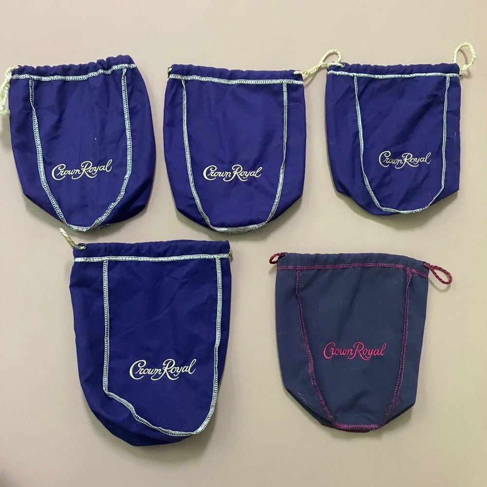 Crown Royal Bags Lot‎ 5 Purple Gold Red Trim Drawstring Craft Sewing Waiter